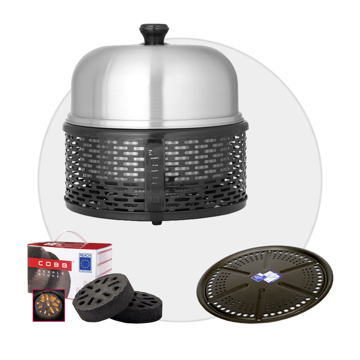 COBB PRO BLACK Holzkohle Grill inkl. Grillplatte + Cobble Stone